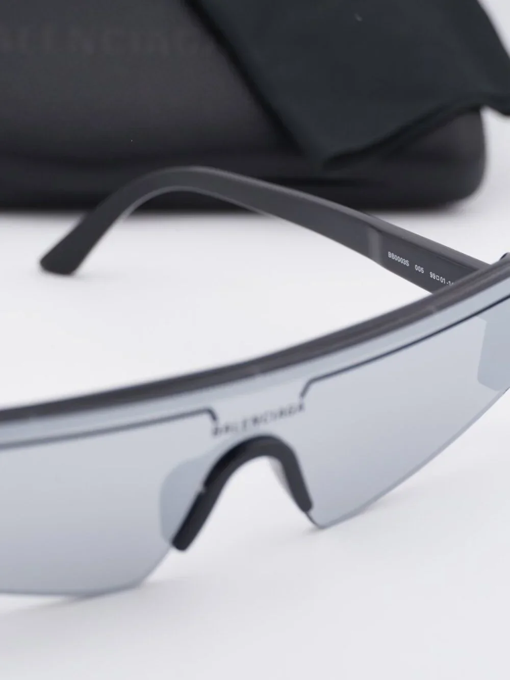 Balenciaga BB0003S 005 Shield Sunglasses - Black / Silver Mirror